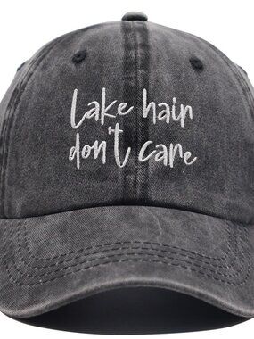 Lake Hair Don't Care" Embroidered Washed Black Dad Hat Baseball Cap